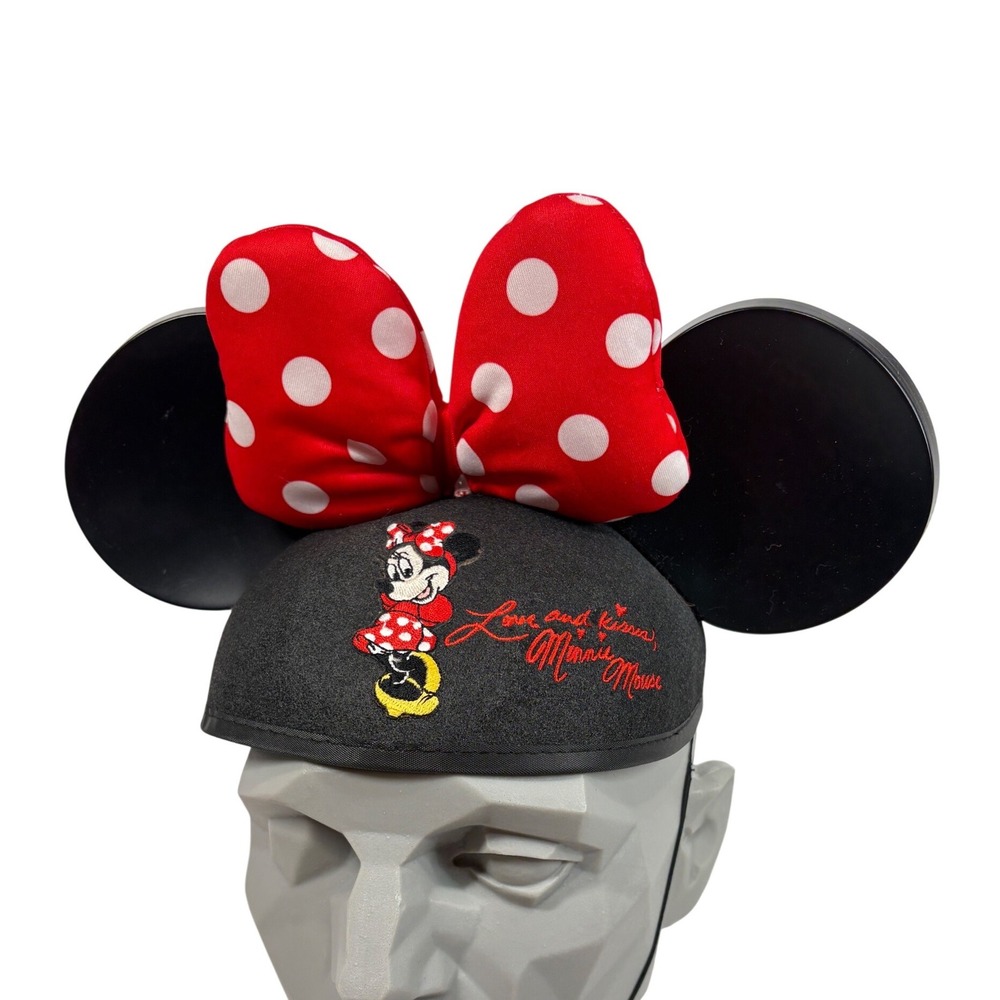Disney Parks Minnie Mouse Ear Hat Youth Black Red Polka Dot Bow Madeline Name